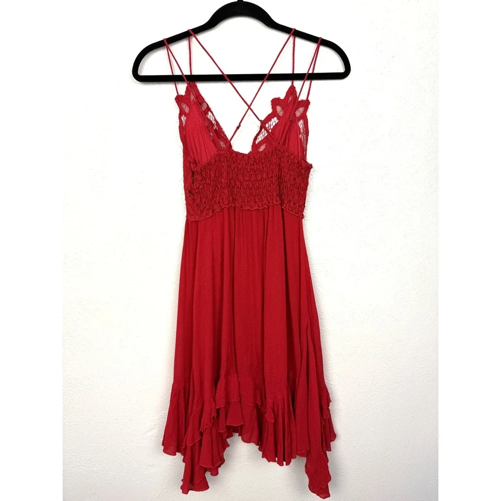Free People Adella Crochet Slip Mini Dress Red Small